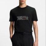 HUGO MEN'S COTTON-JERSEY T-SHIRT WITH PRINTED ARTWORK BLACK