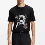 HUGO MEN'S COTTON-JERSEY T-SHIRT WITH DOG ARTWORK BLACK