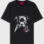 HUGO MEN'S COTTON-JERSEY T-SHIRT WITH DOG ARTWORK BLACK - Image 2