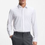 BOSS MEN'S REGULAR-FIT SHIRT IN PERFORMANCE-STRECH JERSEY WHITE