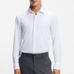 BOSS MEN'S SLIM-FIT SHIRT IN PERFORMANCE-STRECH STRUCTURED JERSEY WHITE