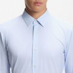 BOSS MEN'S SLIM-FIT SHIRT IN PRINTED PERFORMANCE-STRECH JERSEY WHITE/LIGHT BLUE CHECKS - Image 3