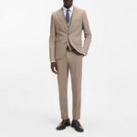 HUGO THREE-PIECE EXTRA-SLIM-FIT SUIT IN STRECH DOBBY BEIGE