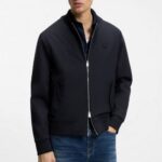 BOSS MEN MERCERISED-COTTON ZIP-UP SWEATSHIRT WITH DOUBLE B MONOGRAM DARK BLUE