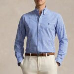POLO RALPH LAUREN CUSTOM FIT STRIPED STRECH POPLIN SHIRT BLUE/WHITE