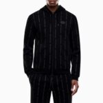 EMPORIO ARMANI GRAPHIC SERIES COTTON-BLEND HOODED ZIP-UP SWEATSHIRT BLACK