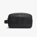 TOMMY HILFIGER MEN METAL LOGO TEXTURE WASHBAG BLACK