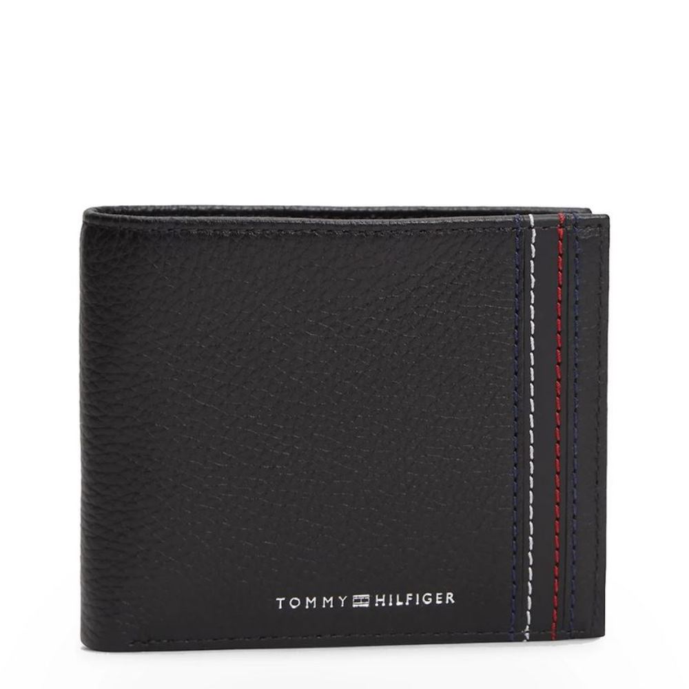 AM0AM14233-BDS-2 TOMMY HILFIGER MEN'S EMBOSSED FLAG LETHER WALLET WITH 3 FOLDS BLACK - Image 1