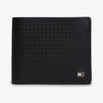 TOMMY HILFIGER MEN'S EMBOSSED FLAG LETHER CARD AND COIN WALLET BLACK
