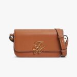 TOMMY HILFIGER WOMAN'S LEATHER FLAP LOGO PLAQUE CROSSBODY BAG COGNAC