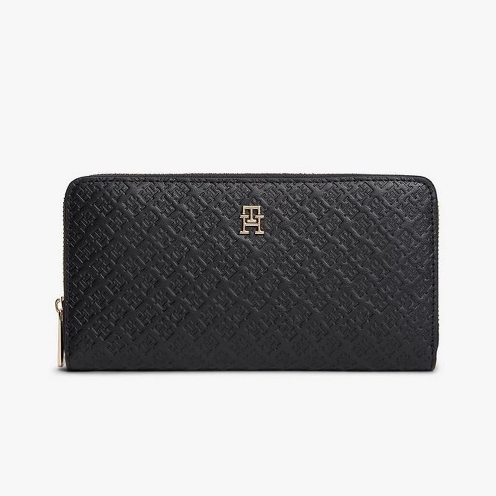 AW0AW18482-BDS-4 TOMMY HILFIGER WOMEN'S ICON DEBOSSED ZIP-AROUND WALLET BLACK - Image 1
