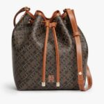 TOMMY HILFIGER WOMAN'S TH MONOPLAY CROSSBODY DRAWSTRING BUCKET BAG BLACK MIX
