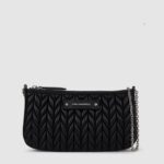 KARL LAGERFELD WOMEN'S K/WEAVE SHOULDER POUCH BLACK- NICKEL