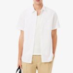 LACOSTE MEN'S SHORT SLEEVE COTTON SHIRT IN REGULAR FIT WHITE