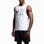 EMPORIO ARMANI BOLD LOGO BEACHWEAR TANK TOP IN JERSEY WHITE