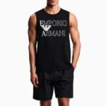 EMPORIO ARMANI BOLD LOGO BEACHWEAR TANK TOP IN JERSEY BLACK