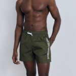 EMPORIO ARMANI MEN'S EMBROIDERY LOGO BOXER - SWIMMING SHORTS- OLIVE