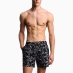 EMPORIO ARMANI MEN'S ASV SWIM SHORTS WITH ALL-OVER LOGO BLACK