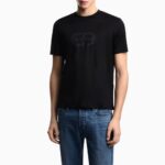 EMPORIO ARMANI LYOCELL-BLEND JERSEY T-SHIRT WITH EA LOGO PRINT BLACK