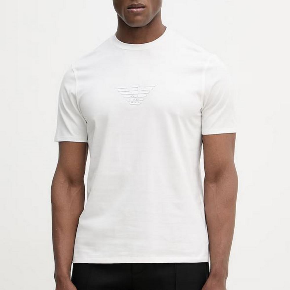 EM004583AF13669-M0306-3 EMPORIO ARMANI PRIMA-JERSEY T-SHIRT WITH LOGO PRINT OFF WHITE - Image 1