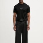 EMPORIO ARMANI PRIMA-JERSEY T-SHIRT WITH LOGO PRINT BLACK - Image 4