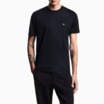 EMPORIO ARMANI LYOCELL-BLEND JERSEY T-SHIRT WITH ENBOSSED EAGLE EMBROIDERY NAVY BLUE