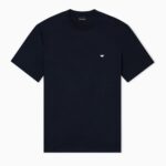 EMPORIO ARMANI LYOCELL-BLEND JERSEY T-SHIRT WITH ENBOSSED EAGLE EMBROIDERY NAVY BLUE - Image 3