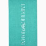 EMPORIO ARMANI ESSENTIAL TERRY BEACH TOWEL WITH LOGO EMERALD