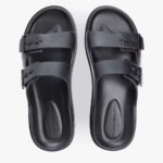 TOMMY HILFIGER MEN LIGHTWEIGHT PIN BUCKLE SERRATED POOL SLIDES BLACK - Image 5