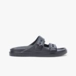 TOMMY HILFIGER MEN LIGHTWEIGHT PIN BUCKLE SERRATED POOL SLIDES BLACK
