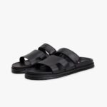 TOMMY HILFIGER MEN PREMIUM LEATHER CUTOUT SANDALS BLACK - Image 2