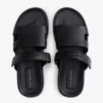 TOMMY HILFIGER MEN PREMIUM LEATHER CUTOUT SANDALS BLACK - Image 4