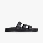 TOMMY HILFIGER MEN PREMIUM LEATHER CUTOUT SANDALS BLACK