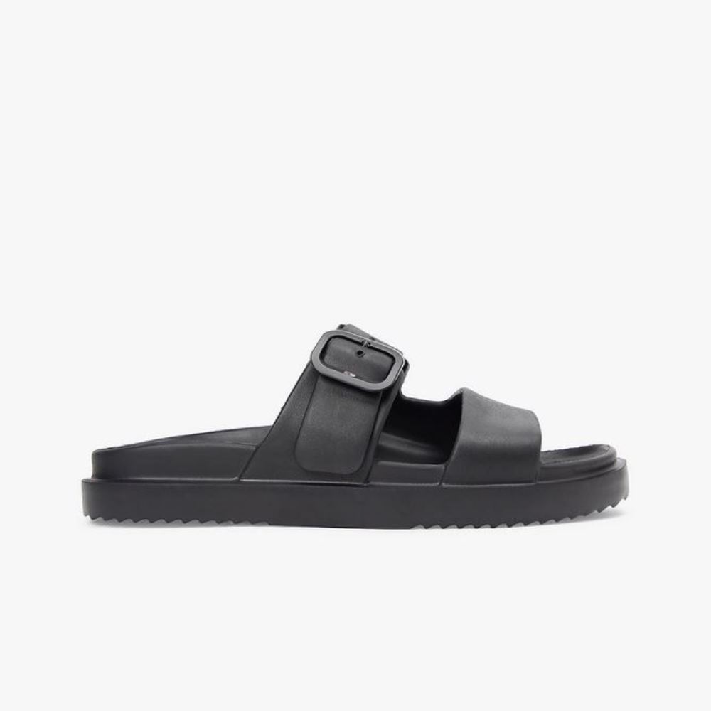 FW0FW08953-BDS-1 TOMMY HILFIGER WOMEN'S DOUBLE STRAP ENAMEL FLAG LIGHTWEIGHT SANDALS BLACK - Image 1