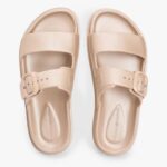 TOMMY HILFIGER DOUBLE STRAP ENAMEL FLAG SLIDES SAFARI CANVAS PEARLIZED - Image 5