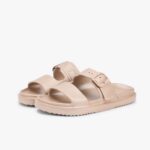 TOMMY HILFIGER DOUBLE STRAP ENAMEL FLAG SLIDES SAFARI CANVAS PEARLIZED - Image 6