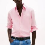TOMMY HILFIGER MEN'S TH FLEX REGULAR FIT POPLIN SHIRT CLASSIC PINK