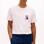 TOMMY HILFIGER MEN'S LOGO EMBROIDERY JERSEY CREW NECK T-SHIRT PINK LILY