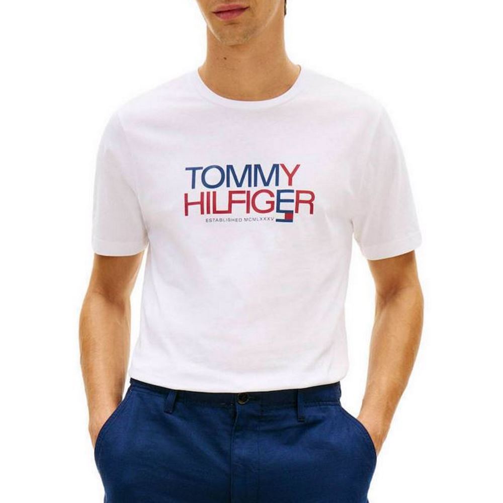 MW0MW42369-YBR-3 TOMMY HILFIGER MEN'S BRAND LOVE BIG TEXT TEE WHITE - Image 1