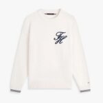 TOMMY HILFIGER MEN'S LOGO EMBROIDERY CHUNKY CREW NECK IVORY PETAL - Image 4