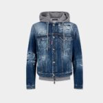 DSQUARED2 MEN MEDIUM RIPPED WASH OVER JEAN JACKET BLUE
