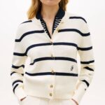 TOMMY HILFIGER PREMIUM KNIT GOLD-TONE BUTTON CARDIGAN BIG STP CALICO/ DARK NAVY