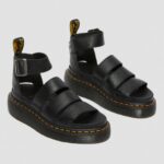 DR MARTENS CLARISSA II QUAD MILLED NAPPA LEATHER PLATFORM SANDALS BLACK