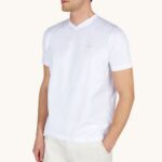 PAUL&SHARK MEN DOUBLE MERCERISED COTTON JERSEY V-NECK T-SHIRT WHITE