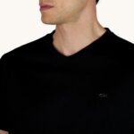 PAUL&SHARK MEN DOUBLE MERCERISED COTTON JERSEY V-NECK T-SHIRT BLACK - Image 2