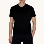 PAUL&SHARK MEN DOUBLE MERCERISED COTTON JERSEY V-NECK T-SHIRT BLACK