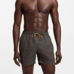 BOSS MICRO-PRINT SWIM SHORTS WITH LOGO BAGDE BLACK