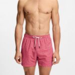 BOSS MICRO-PRINT SWIM SHORTS WITH LOGO BAGDE DARK RED