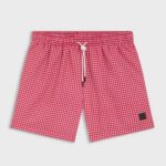 BOSS MICRO-PRINT SWIM SHORTS WITH LOGO BAGDE DARK RED - Image 3