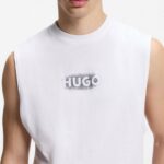 HUGO MEN'S HUGO LOGO-PRINT TANK TOP IN COTTON JERSEY NATURAL - Image 3